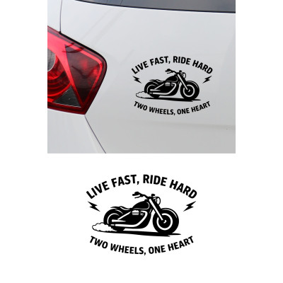 Motorcu Sticker - Biker Motorcycle Araç Motor Sticker - Live Fast Ride Hard Sticker 15x11cm