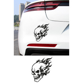 Alevli Kuru Kafa Oto Sticker - Agresif Alevli Araba Motor Sticker 12x15cm