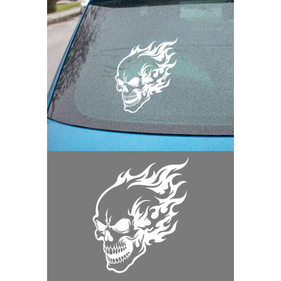 Alevli Kuru Kafa Oto Sticker - Agresif Alevli Araba Motor Sticker 12x15cm