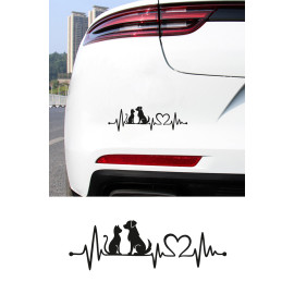 Kedi Köpek Dostluk Sticker - Evcil Hayvan Aşkı Oto Sticker - Araba Laptop Sticker Çıkartma 20x6cm