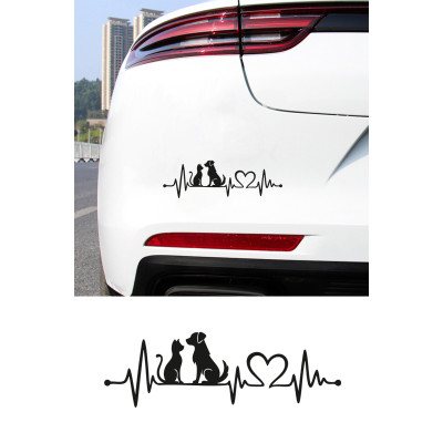 Kedi Köpek Dostluk Sticker - Evcil Hayvan Aşkı Oto Sticker - Araba Laptop Sticker Çıkartma 20x6cm