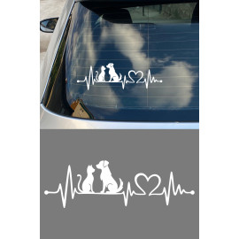 Kedi Köpek Dostluk Sticker - Evcil Hayvan Aşkı Oto Sticker - Araba Laptop Sticker Çıkartma 20x6cm