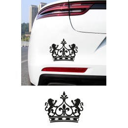 Aslan Figürlü Taç Sticker - Aslan Detaylı Taç Oto Sticker - Lüks Oto Aksesuar 15x12cm