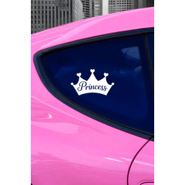 Prenses Yazılı Taç Sticker - Araç Cam Yazı Sticker - Oto Sticker 15x9cm