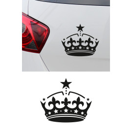 Yıldızlı Taç Oto Sticker - Araç Cam Sticker - Yıldız Detaylı Taç Sticker 15x13cm