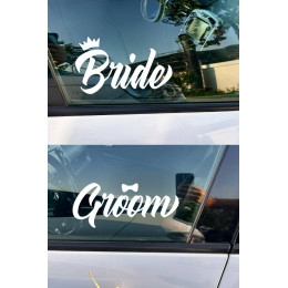 Bride Groom Araba Camı Sticker Seti - Gelin Damat Düğün Arabası Çıkartması - Düğün Arabası Stickerı 20cm
