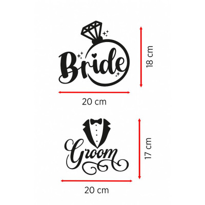 "Bride & Groom" Yazılı Gelin Damat Araba Cam Stickerı - Düğün Arabası Süslemesi - Gelin Damat Yazılı Çıkartma 20cm