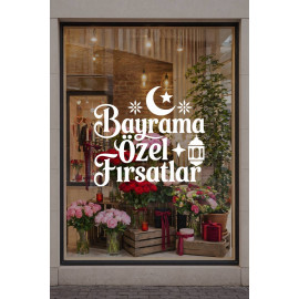 Bayrama Özel Fırsatlar Yazısı Cam Vitrin Sticker – Bayram Kampanyası Mağaza Çıkartması