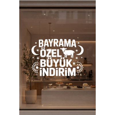 Bayrama Özel Büyük İndirim Cam Vitrin Sticker – Mağaza Vitrin Bayram Çıkartması