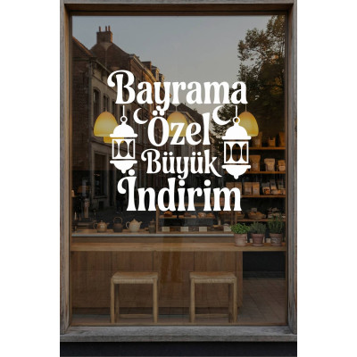 Bayrama Özel Büyük İndirim Yazısı Mağaza Cam Sticker – Dükkan Vitrin Yazısı