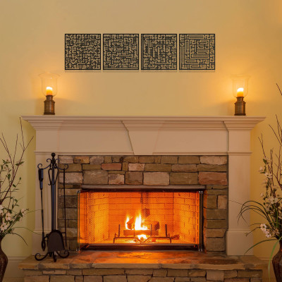 4 Parça Ayetel Kürsi Kufic Metal Duvar Tablosu