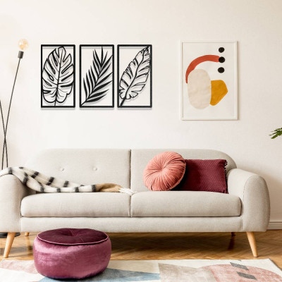 Tropikal Yapraklar 3’lü Metal Duvar Dekoru Seti