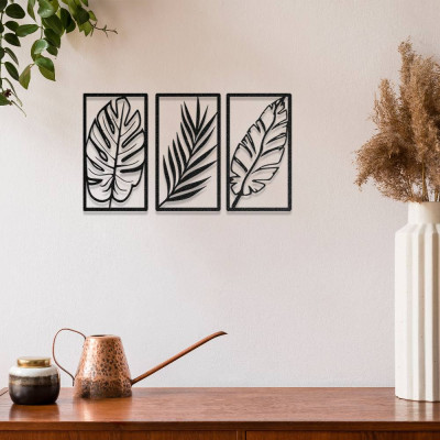 Tropikal Yapraklar 3’lü Metal Duvar Dekoru Seti