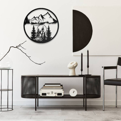 Vahşi Doğa ve Kurt Temalı Metal Duvar Dekoru