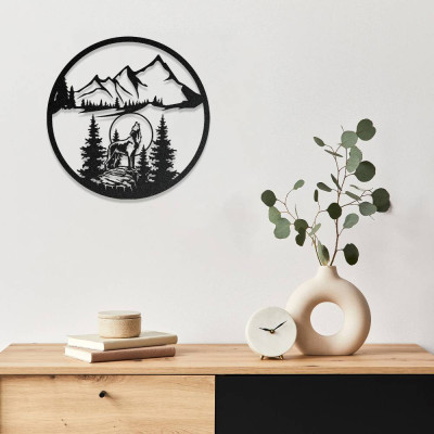 Vahşi Doğa ve Kurt Temalı Metal Duvar Dekoru