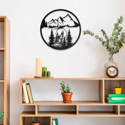 Vahşi Doğa ve Kurt Temalı Metal Duvar Dekoru