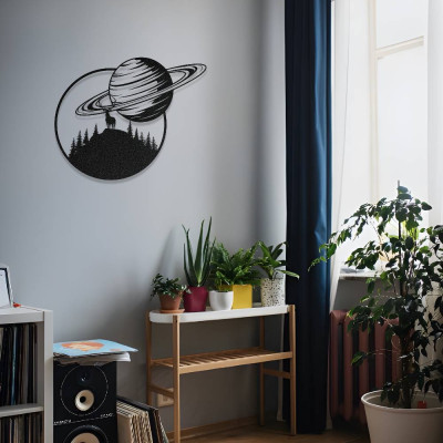 Satürn ve Geyik Temalı Modern Metal Duvar Dekoru Satürn ve Geyik Temalı Modern Metal Duvar Dekoru