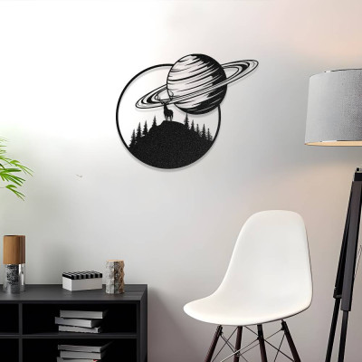 Satürn ve Geyik Temalı Modern Metal Duvar Dekoru Satürn ve Geyik Temalı Modern Metal Duvar Dekoru