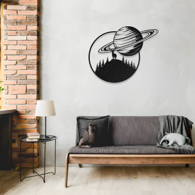 Satürn ve Geyik Temalı Modern Metal Duvar Dekoru Satürn ve Geyik Temalı Modern Metal Duvar Dekoru