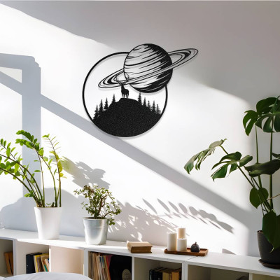 Satürn ve Geyik Temalı Modern Metal Duvar Dekoru Satürn ve Geyik Temalı Modern Metal Duvar Dekoru