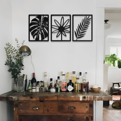 Çiçek ve Yaprak Desenli 3’lü Metal Duvar Dekoru Seti Çiçek ve Yaprak Desenli 3’lü Metal Duvar Dekoru Seti