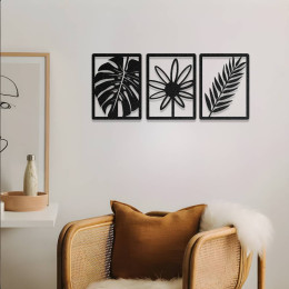 Çiçek ve Yaprak Desenli 3’lü Metal Duvar Dekoru Seti