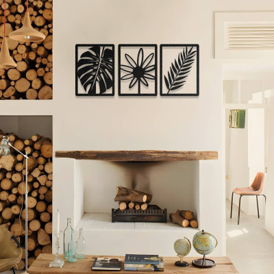 Çiçek ve Yaprak Desenli 3’lü Metal Duvar Dekoru Seti Çiçek ve Yaprak Desenli 3’lü Metal Duvar Dekoru Seti