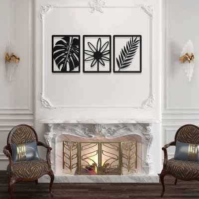 Çiçek ve Yaprak Desenli 3’lü Metal Duvar Dekoru Seti Çiçek ve Yaprak Desenli 3’lü Metal Duvar Dekoru Seti