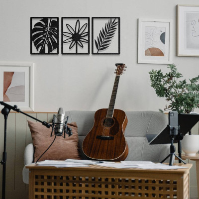 Çiçek ve Yaprak Desenli 3’lü Metal Duvar Dekoru Seti