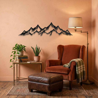 Dağ Silüeti Metal Duvar Tablosu Salon Dekoru Minimalist Dağ Metal Tablo