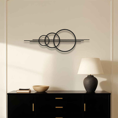 Üçlü Çember Soyut Metal Duvar Tablosu Salon Koridor Dekoru Geometrik Minimalist Metal Tablo