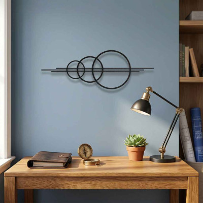 Üçlü Çember Soyut Metal Duvar Tablosu Salon Koridor Dekoru Geometrik Minimalist Metal Tablo