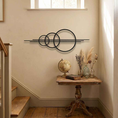 Üçlü Çember Soyut Metal Duvar Tablosu Salon Koridor Dekoru Geometrik Minimalist Metal Tablo