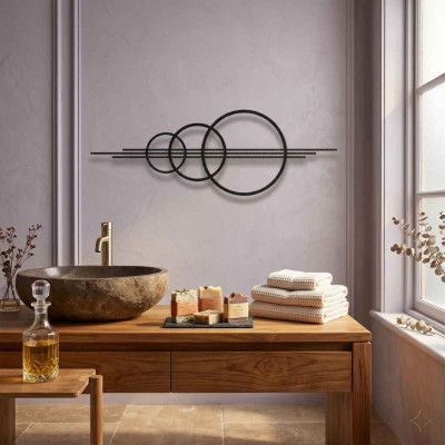 Üçlü Çember Soyut Metal Duvar Tablosu Salon Koridor Dekoru Geometrik Minimalist Metal Tablo