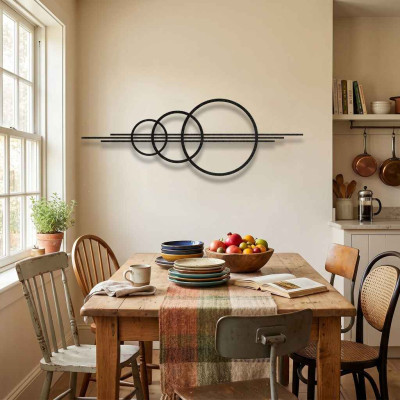 Üçlü Çember Soyut Metal Duvar Tablosu Salon Koridor Dekoru Geometrik Minimalist Metal Tablo