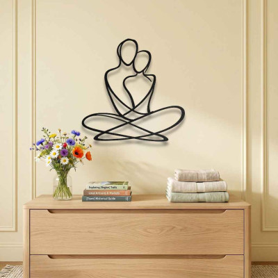 Çift Line Art Metal Duvar Tablosu Salon Yatak Odası Dekoru Sevgi Metal Tablo