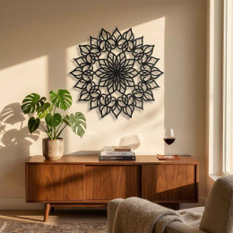 Kıvrımlı Mandala Desenli Yuvarlak Metal Duvar Tablosu Klasik Bohem Salon Kütüphane Dekoru