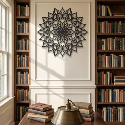 Kıvrımlı Mandala Desenli Yuvarlak Metal Duvar Tablosu Klasik Bohem Salon Kütüphane Dekoru