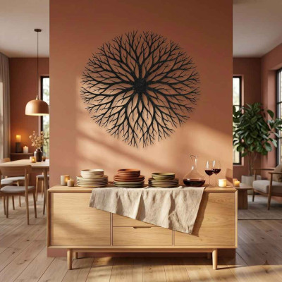 Yaşam Ağacı Metal Duvar Tablosu Mutfak Salon Dekoru Dairesel Mandala Metal Tablo
