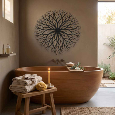 Yaşam Ağacı Metal Duvar Tablosu Mutfak Salon Dekoru Dairesel Mandala Metal Tablo