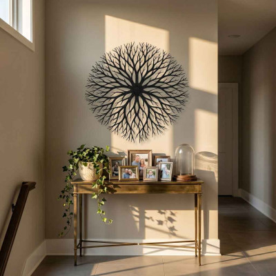Yaşam Ağacı Metal Duvar Tablosu Mutfak Salon Dekoru Dairesel Mandala Metal Tablo