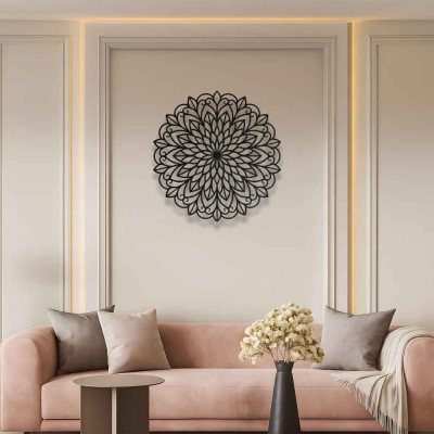 Mandala Çiçek Desenli Yuvarlak Metal Duvar Tablosu Bohem Tarz Dekoratif Salon Süsü