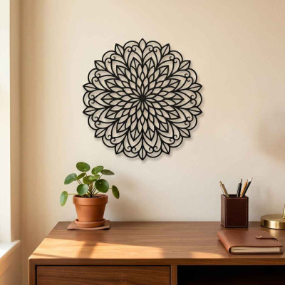 Mandala Çiçek Desenli Yuvarlak Metal Duvar Tablosu Bohem Tarz Dekoratif Salon Süsü