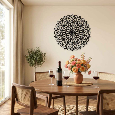 Mandala Çiçek Desenli Yuvarlak Metal Duvar Tablosu Bohem Tarz Dekoratif Salon Süsü