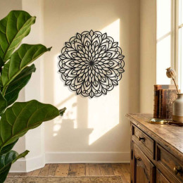 Mandala Çiçek Desenli Yuvarlak Metal Duvar Tablosu Bohem Tarz Dekoratif Salon Süsü
