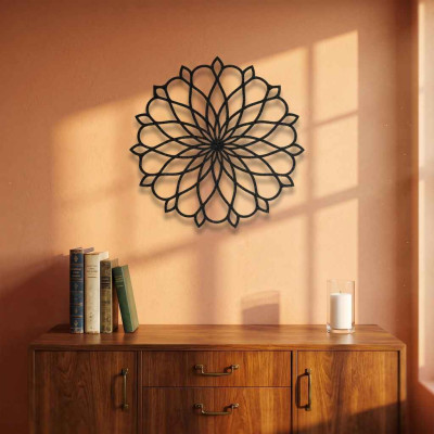 İç İçe Geçmiş Yaprak Desenli Yuvarlak Metal Duvar Tablosu Mandala Çiçek Dekoru