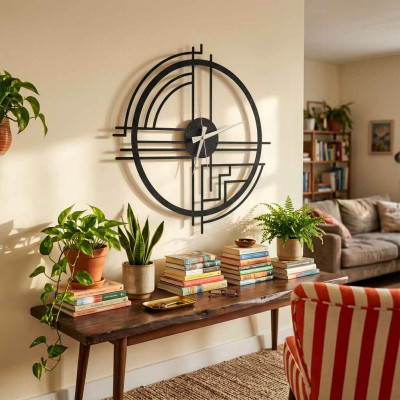 Art Deco Geometrik Metal Duvar Saati Modern Endüstriyel Rakamsız Saat