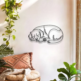 Uyuyan Köpek Metal Duvar Sanatı Mutfak Salon Dekoru Line Art Metal Tablo