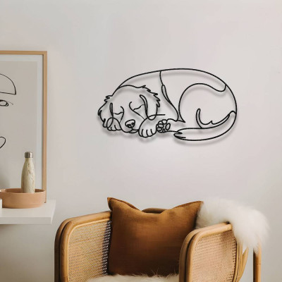 Uyuyan Köpek Metal Duvar Sanatı Mutfak Salon Dekoru Line Art Metal Tablo