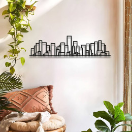 Soyut Şehir Silüeti Metal Duvar Tablosu Salon Ofis Dekoru Geometrik Skyline Metal Tablo